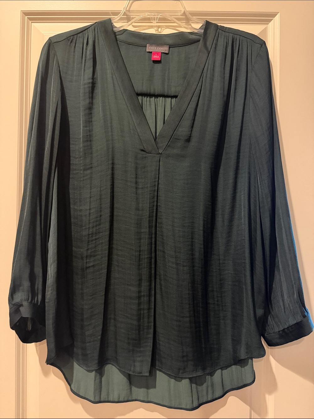 Vince Camuto Dark Teal V-Neck Long Sleeve Blouse